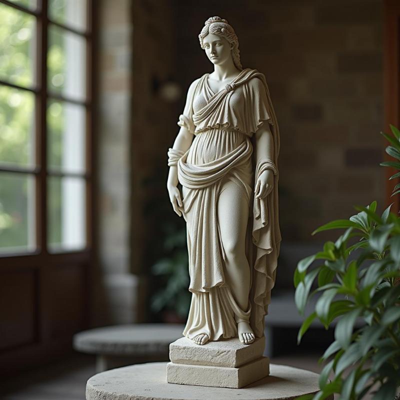 Tượng nữ thần Athena đá biểu tượng trí tuệ và tâm linh trong không gian tĩnh lặng